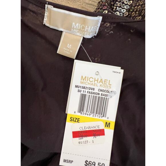 Michael Kors Metallic Sequin Tank Top Chocolate Brown M - Picture 5 of 6